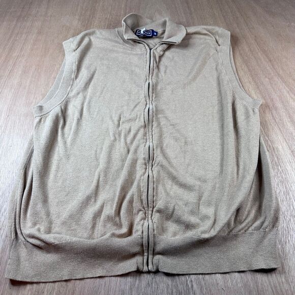 Paul Fredrick Silk Cotton Cashmere Zip Sweater Vest 3XL Tan Camel Knit Mens - Picture 1 of 6